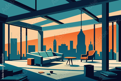 under construction highrise living room with expos.svg