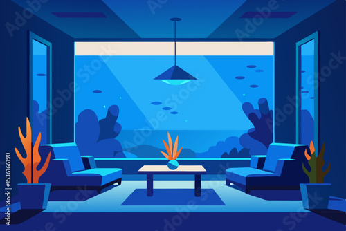 underwater coral palace living room with vibrant 