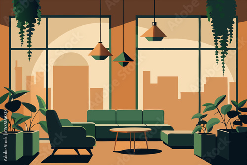 urban jungle living room with hanging planters  
