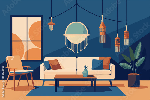 urban boho living room with eclectic furniture  
