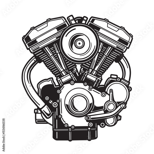 Detailed silhouette of a motorcycle engine illustrating the mechanical components and powerful design suitable for automotive concepts.