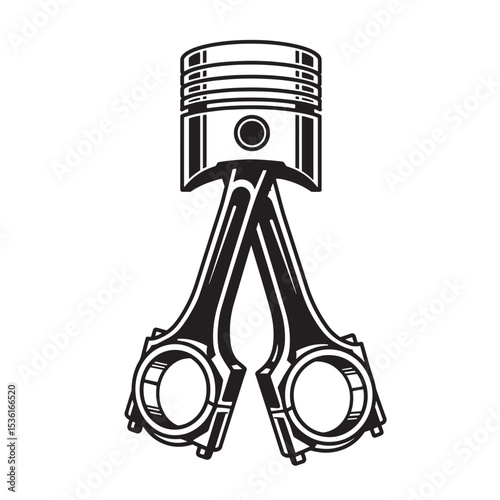 Illustrated silhouette of an engine piston and connecting rods depicting the core elements of automotive internal combustion technology