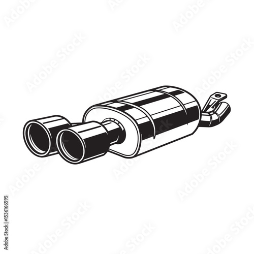Monochrome vector illustration showcasing a dual exhaust system featuring two exhaust pipes in a detailed silhouette design with a clean aesthetic.