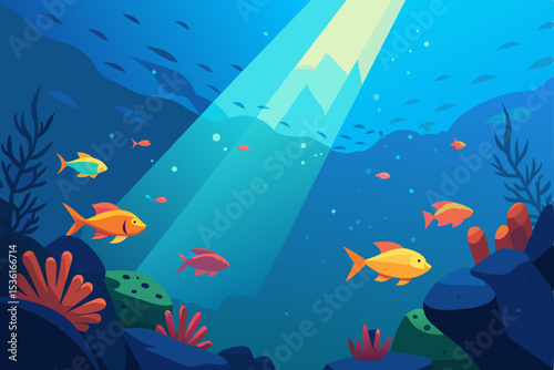 vibrant coral reef with colorful fish and sunbeams.svg