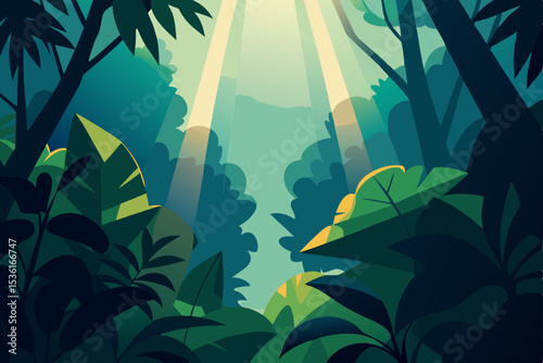 vibrant jungle canopy with beams of light cutting .svg