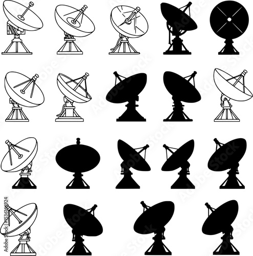 Large satellite dish antenna icon and vector illustration vectors silhouette
