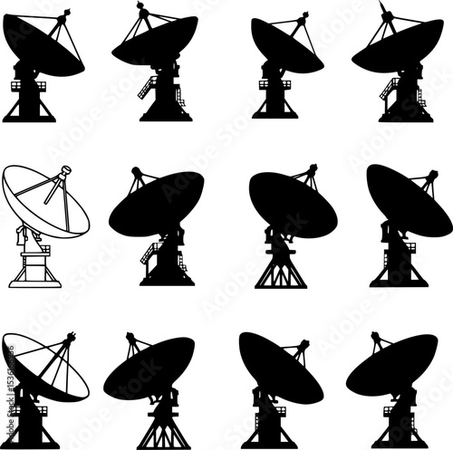 Large satellite dish antenna icon and vector illustration vectors silhouette
