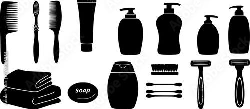 Vector illustration of bathroom accessories and personal hygiene care items
