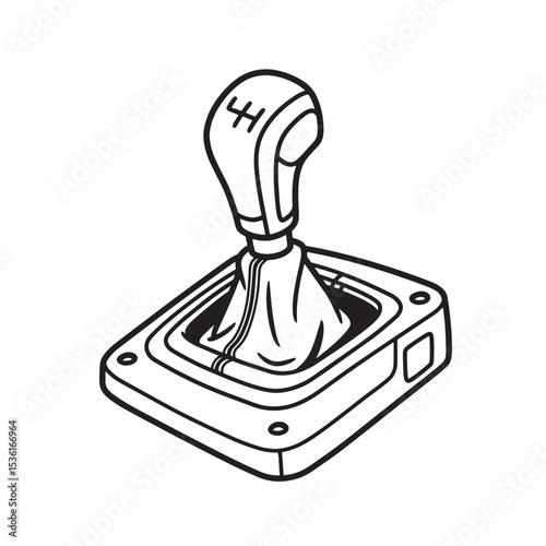 Simple black and white silhouette illustration of a four speed manual transmission gear shift lever and housing