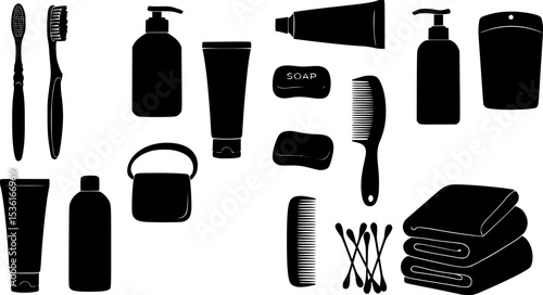 Vector illustration of bathroom accessories and personal hygiene care items
