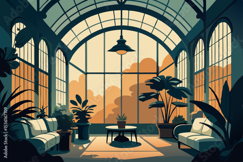 victorian greenhouse living room with towering 