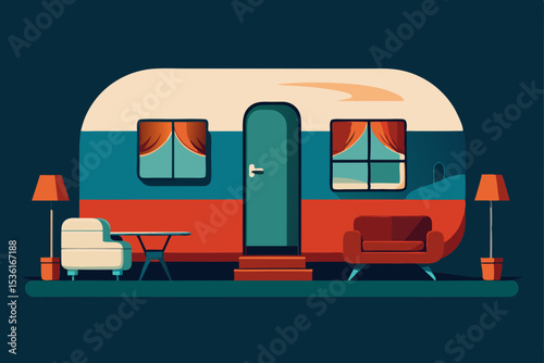 vintage caravan living room with compact layout 