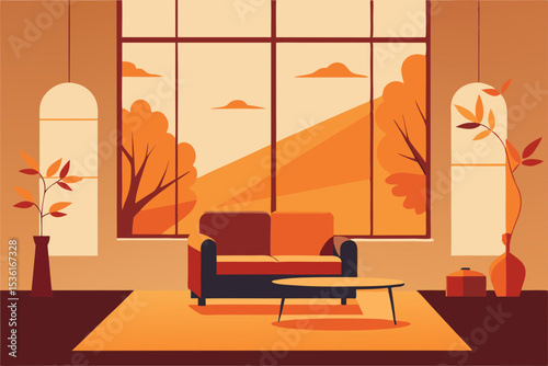 warm autumn themed living room with orange decor 