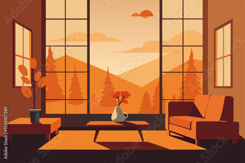 warm autumn themed living room with orange decor 