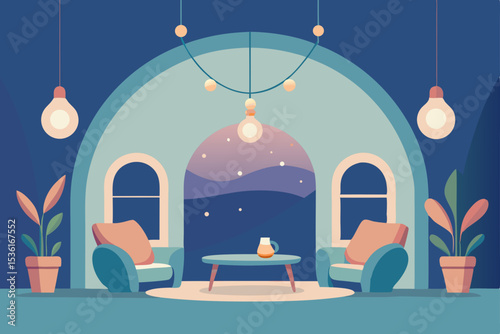 whimsical storybook living room with curved furnit