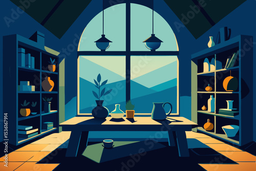 witch s sunroom living room with potion shelves  