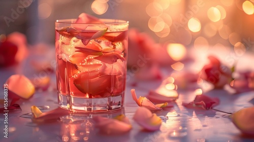 Rose iced tea in a transparent glass