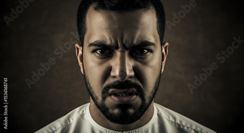 Angry Man Portrait: Intense Glare, Dark Background