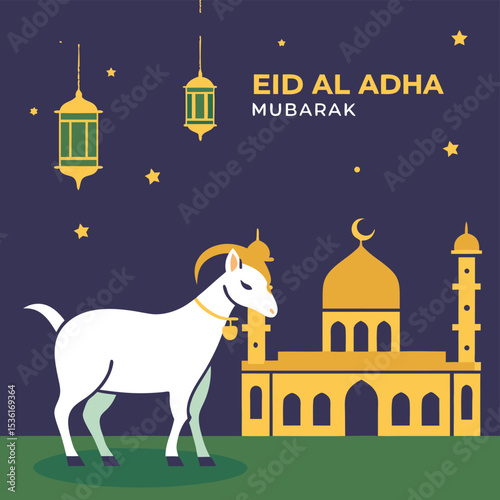 eid al adha celebration goat mosque and lantern