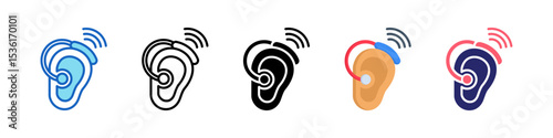 Hearing Aid Multiple Style Icon Set Collection.