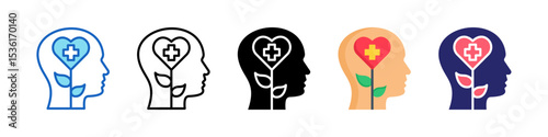 Mental Health Multiple Style Icon Set Collection.