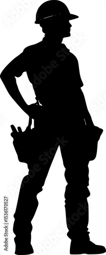 Black Silhouette Vector of Construction Worker Standing