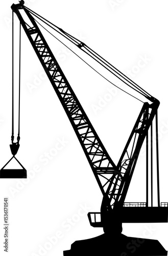 Black Silhouette Vector of Crane Lifting Heavy Load