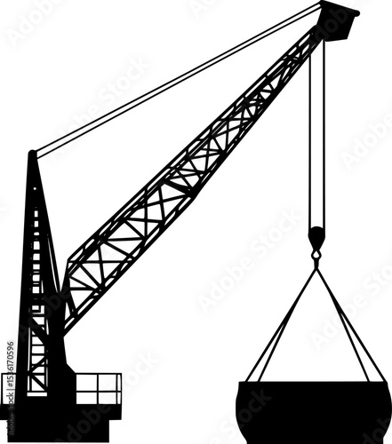 Black Silhouette Vector of Crane Lifting Heavy Load