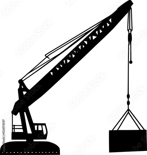 Black Silhouette Vector of Crane Lifting Heavy Load