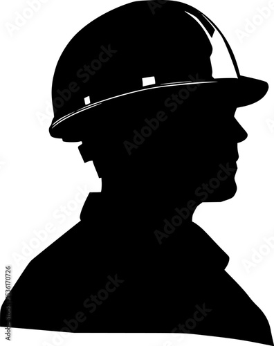 Black Silhouette Vector of Engineer Wearing Helmet