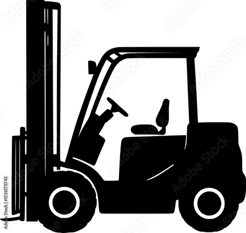 Black Silhouette Vector of Industrial Forklift Truck