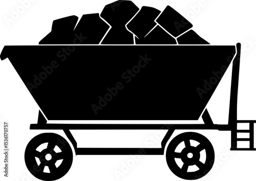 Black Silhouette Vector of Mining Cart with Coal