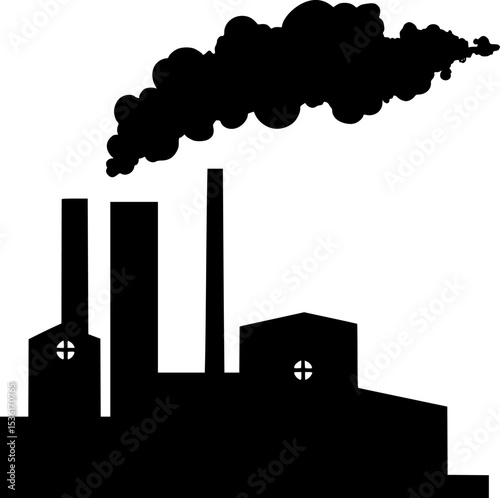 Black Silhouette Vector of Factory with Smoke Stacks