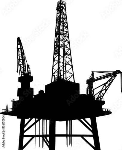 Black Silhouette Vector of Offshore Oil Rig Platform