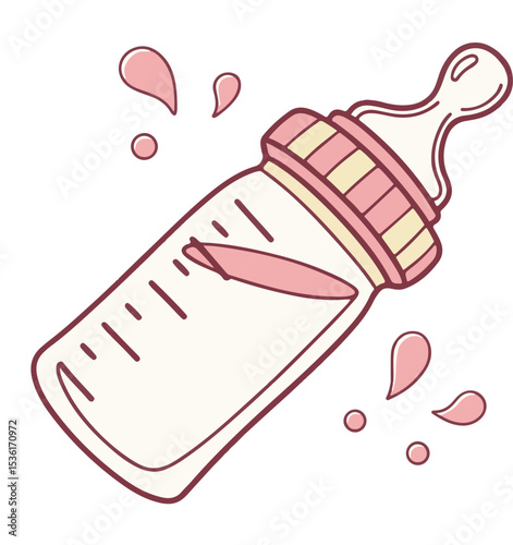 Cute Baby Milk Bottle Illustration with Splash – Pastel Color Cartoon Style