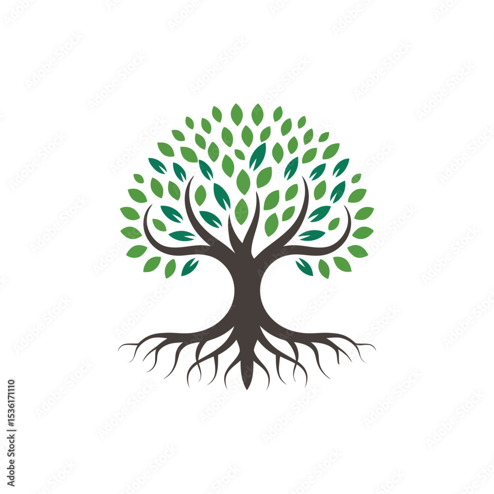 Naklejka premium Minimal Tree Logo Set with Roots for Eco and Organic Branding