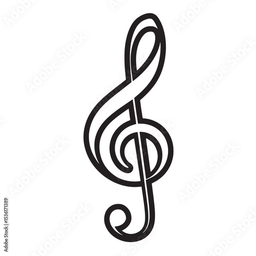 A clean minimalistic black and white silhouette design of a treble clef, a standard musical symbol on a white background.