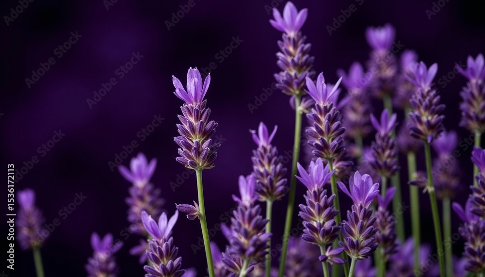 Obraz premium Lavender flowers blooming in vibrant purple against dark backdrop 