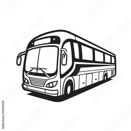 Clean black and white silhouette illustration of a modern passenger bus perfect for transportation and travel concepts