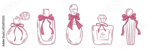Vintage collection of perfume bottles with bows