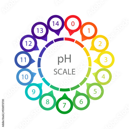 PH Scale. Acid and alkaline indicator. Chemical analysis or test. Education Poster. Vector illustration in flat style.