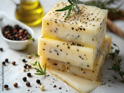 Black pepper and herbs on cheese