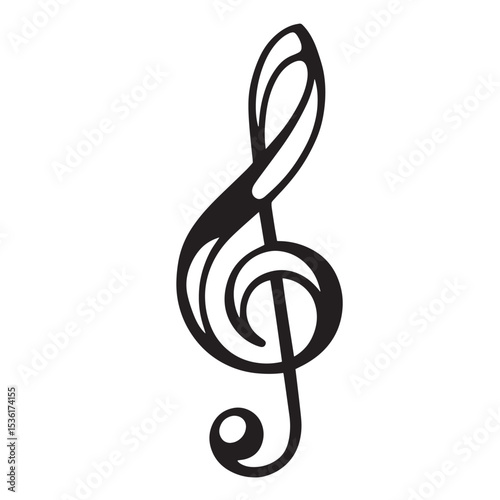 Elegant black silhouette treble clef representing music and melody isolated on a white background symbolic of art and creativity