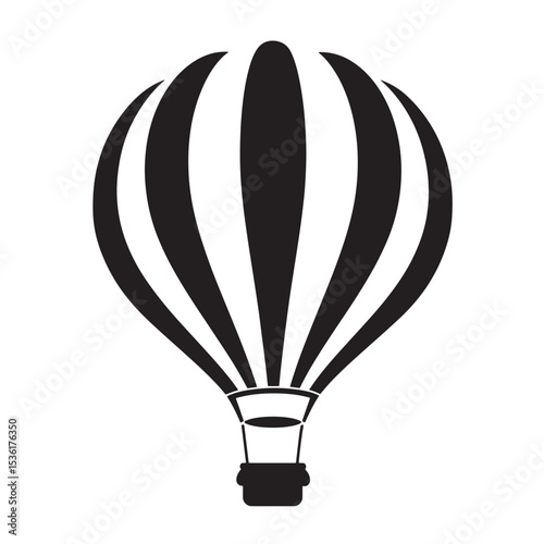 Vector illustration of a classic hot air balloon silhouette in a simple black and white design isolated on a white background