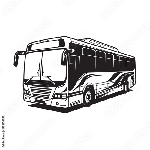 Vector illustration of a modern intercity passenger bus, a black and white silhouette for travel and transportation.