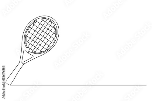 Continuous one line drawing of Tennis racket. Single line drawing illustration of tennis gear for the game. Tennis is an Olympic concept vector art. Doodle line illustration.