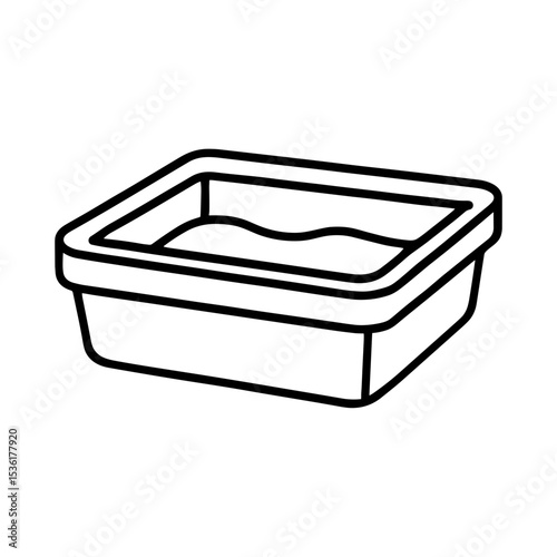 Litter box with sand – represents pet toilet or hygiene area, outline icon