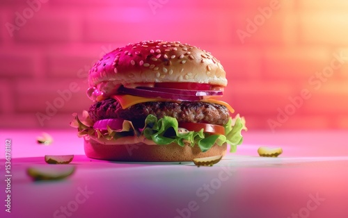 Layered hamburger in light and shadow