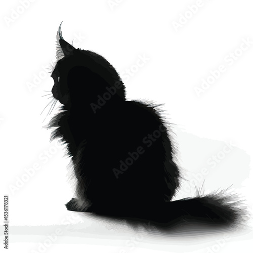 silhouette of fluffy cat on a white background