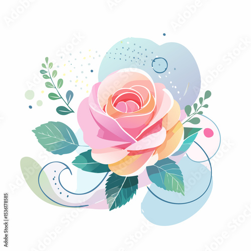 Soft and dreamy wild rose line art blended with abstract pastel forms, ideal for soft designs and artistic projects